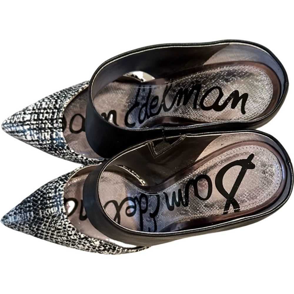 Sam Edelman Black and White Monroe Pointed Toe Stiletto Mules - Picture 11 of 12